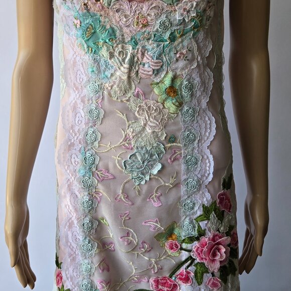 Handmade OOAK Pink Slip Dress - Feminine Vintage Lace & Embroidered Design XS/S - Picture 7 of 12